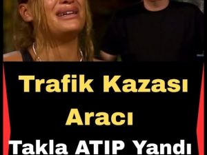 Aracı takla atıp yandı!