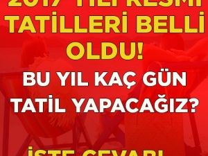 İŞTE RESMİ TATİLLER