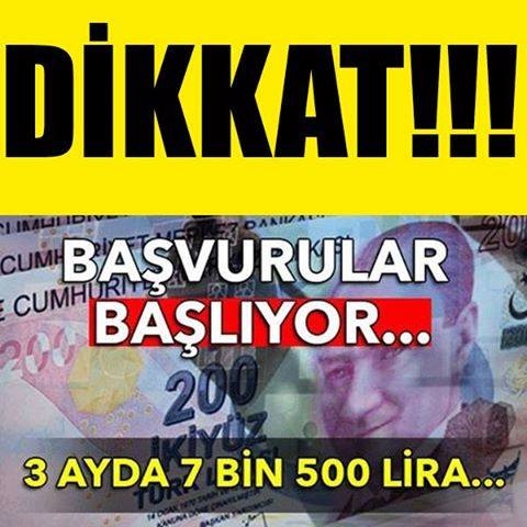 BAŞVURULAR BAŞLIYOR… 3 AYDA 7 BİN 500 LİRA… galerisi resim 1