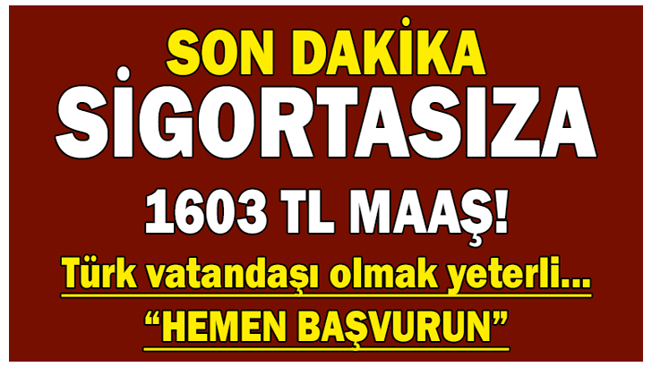 SİGORTASIZA 1603 TL MAAŞ! Tek Şart Türk vatandaşı olmak