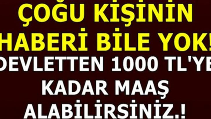 ÇOĞU KİŞİNİN HABERİ BİLE YOK.. DEVLETTEN 1000 TL’YE KADAR MAAŞ ALABİLİRSİNİZ