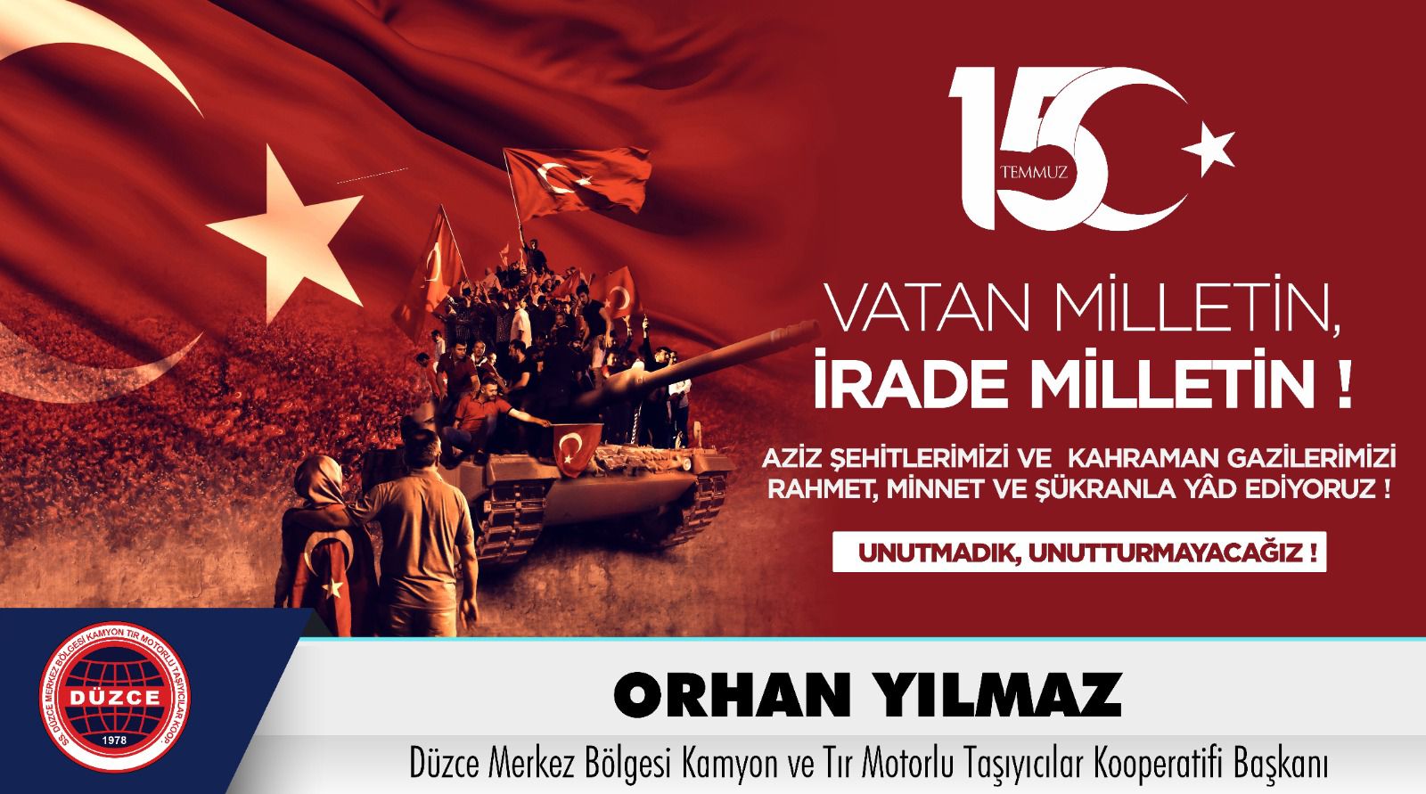 Düzce Kamyoncular Kooperatifi 15 Temmuz Demokrasi ve Milli Birlik Gününü Kutladı