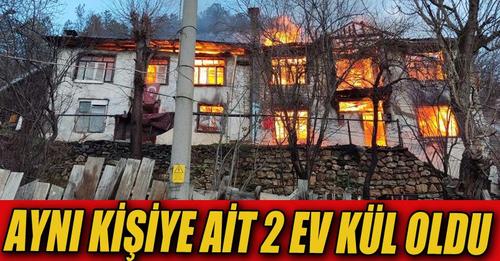 2 ahşap ev alev alev yandı