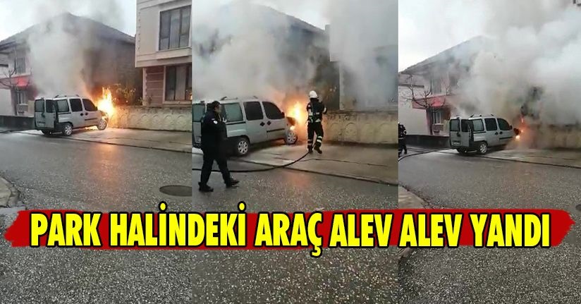 Park halindeki hafif ticari araç alev alev yandı
