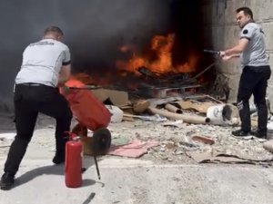 Hastane inşaatında yangın