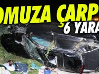 Lüks otomobil otoyolda önüne çıkan domuza çarparak şarampole uçtu: 6 yaral